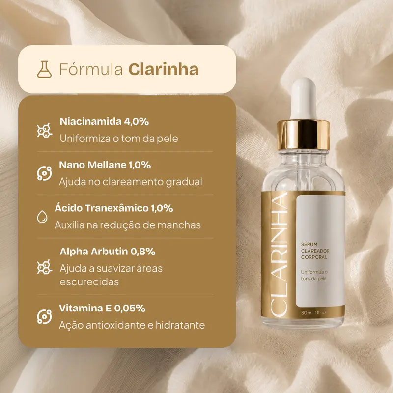 Fórmula Clarinha com cinco ativos cosméticos